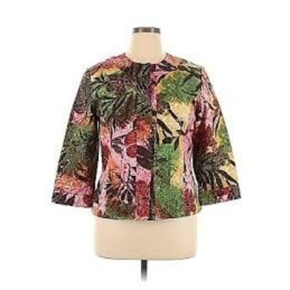 Chico's‎ Blazer Womens Size 0/4 Tropical Floral Sequin Snap Front Jacket